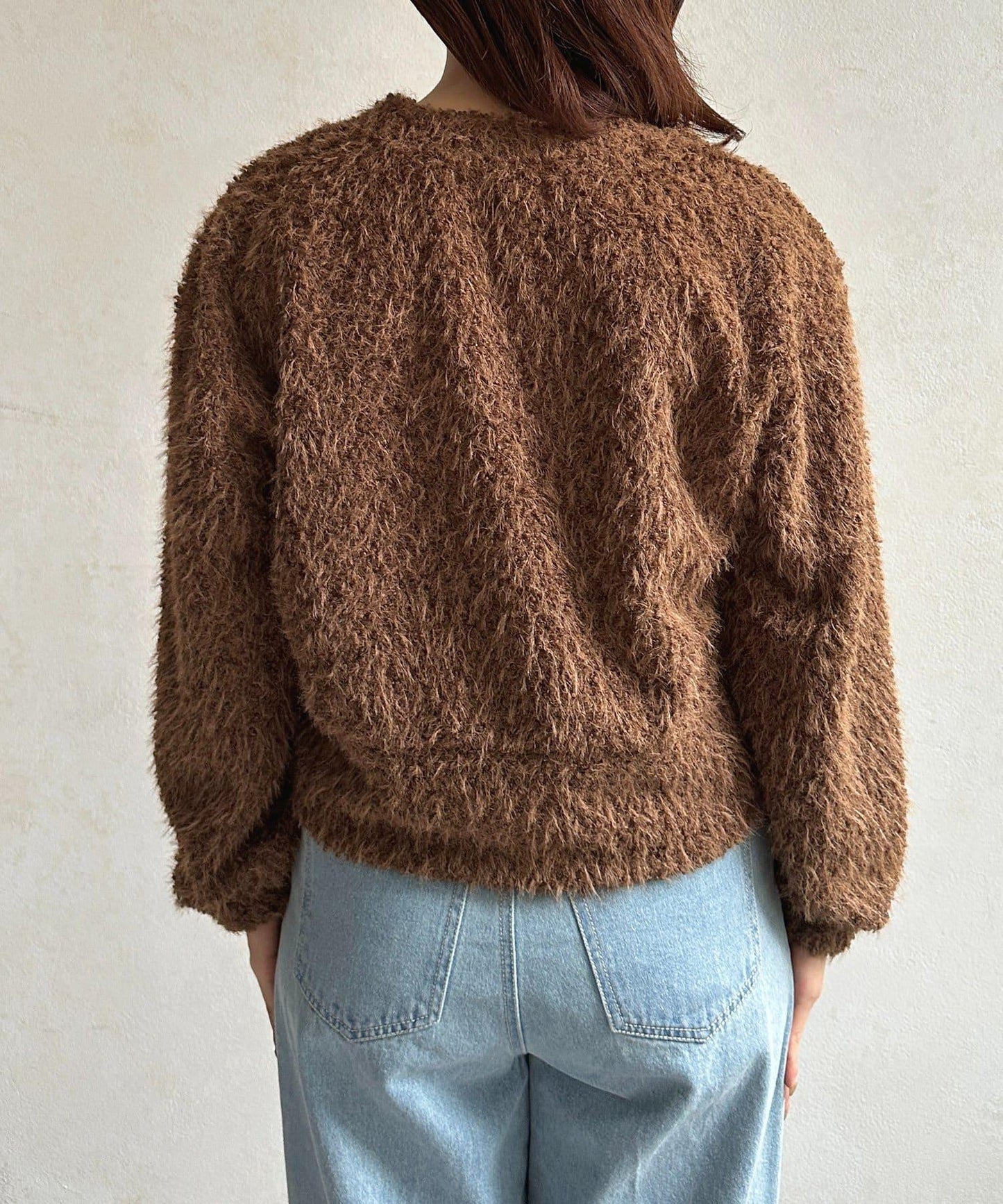 V領剪裁絨面開衫