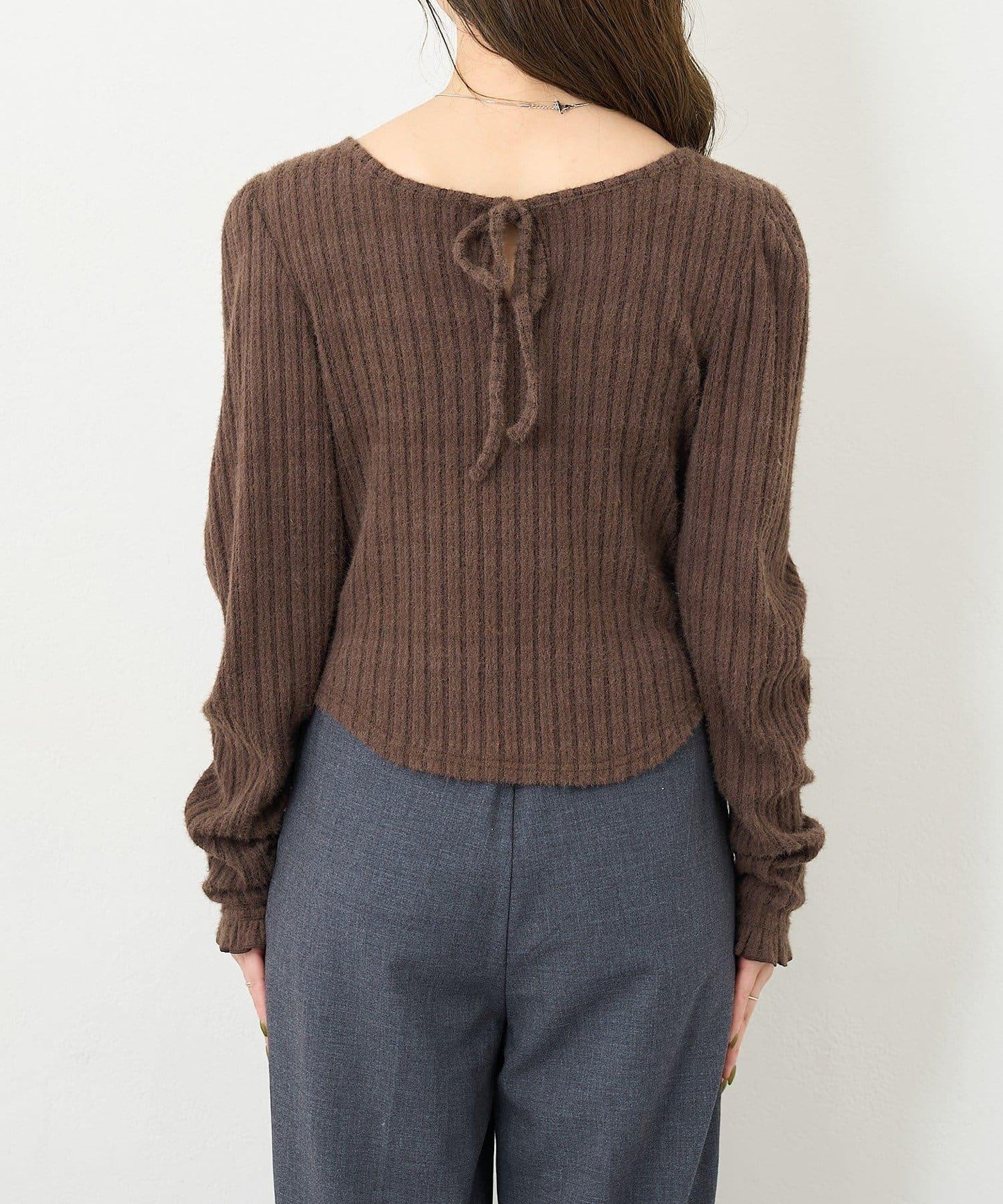 【4色可選/前後兩穿】B 長毛絨褶皺袖上衣