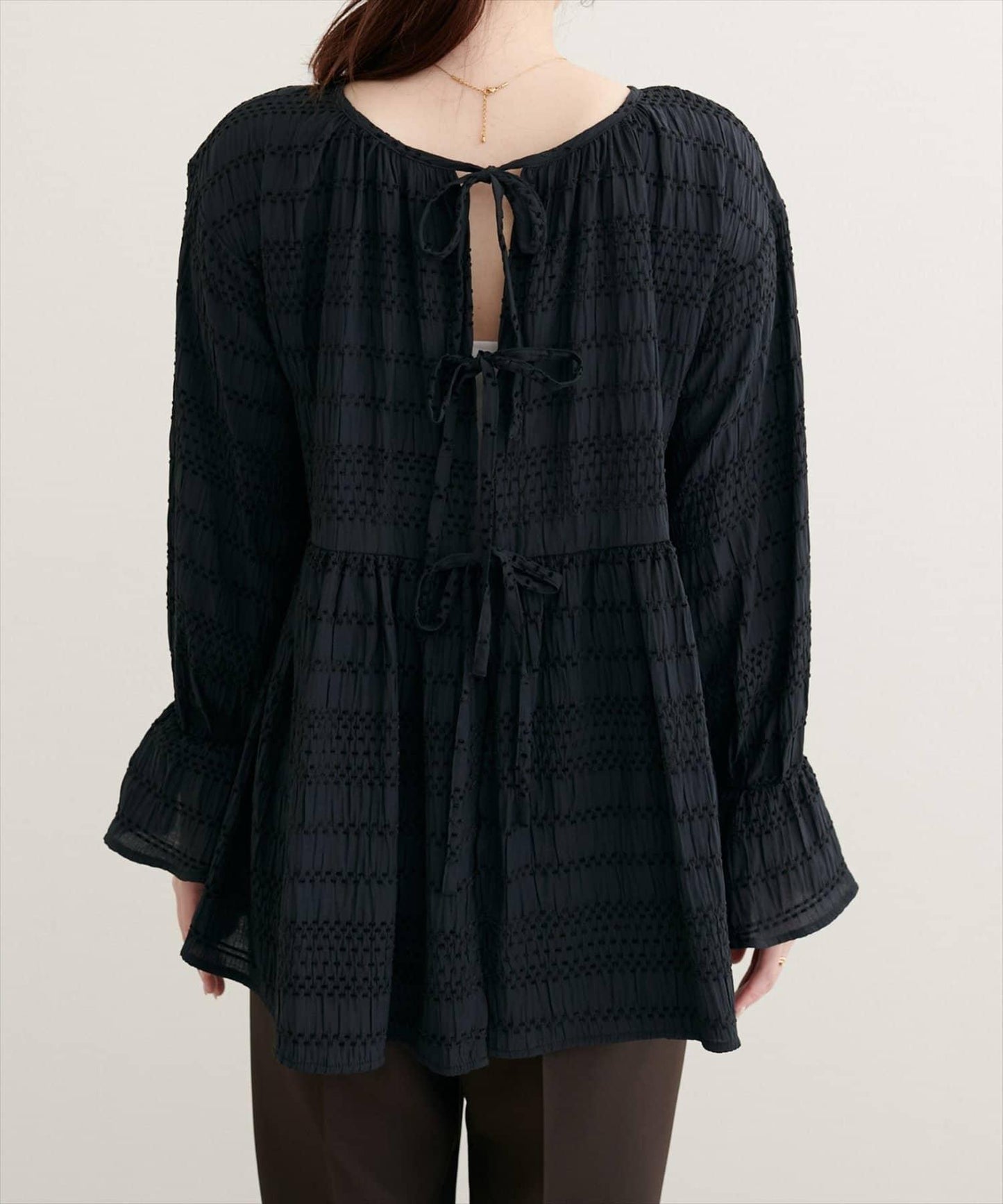 【natural couture】條紋燈籠袖荷葉邊上衣