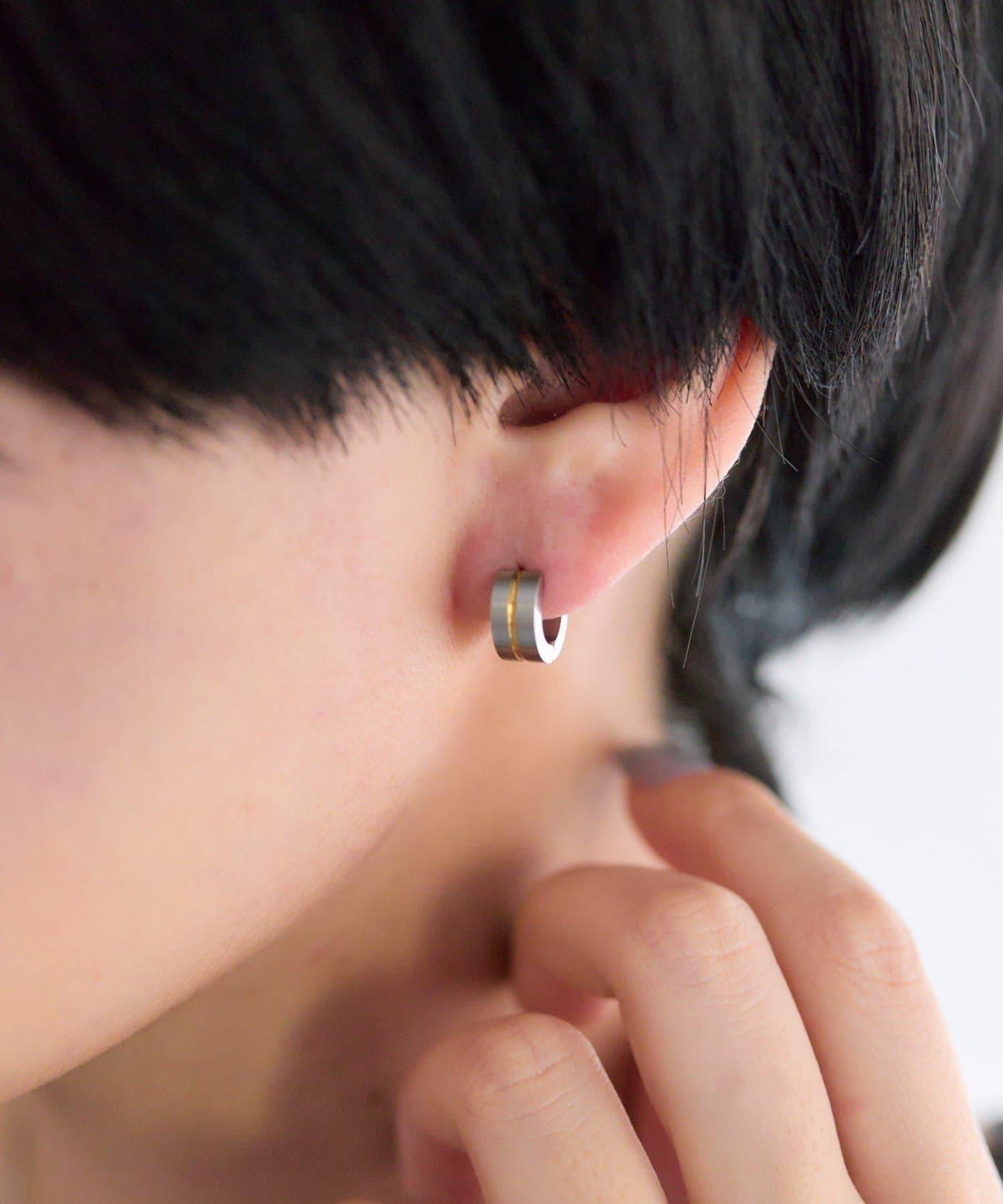 金屬過敏適用/不鏽鋼金色線條圓環耳環