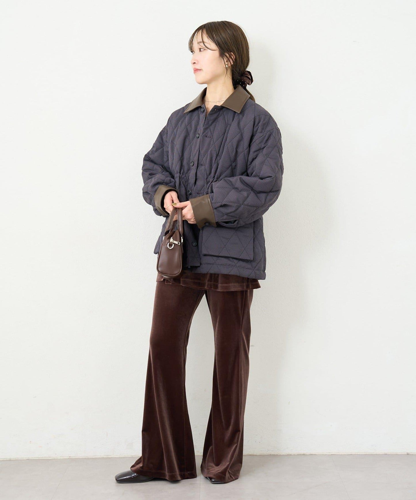 B 格紋絎縫夾克