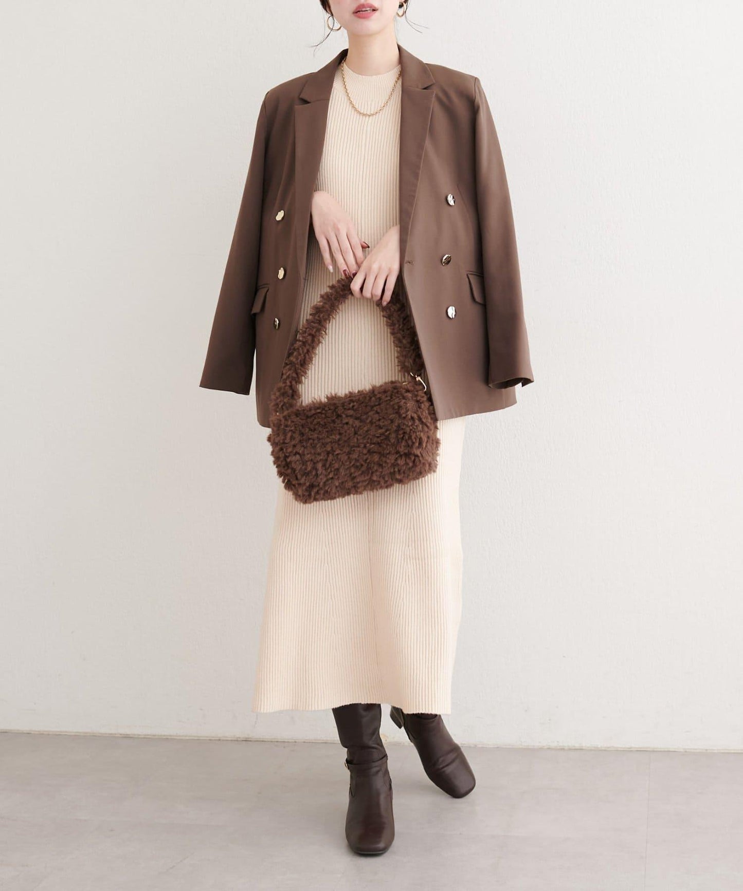 前後兩穿交叉蝴蝶結針織衫連衣裙套裝