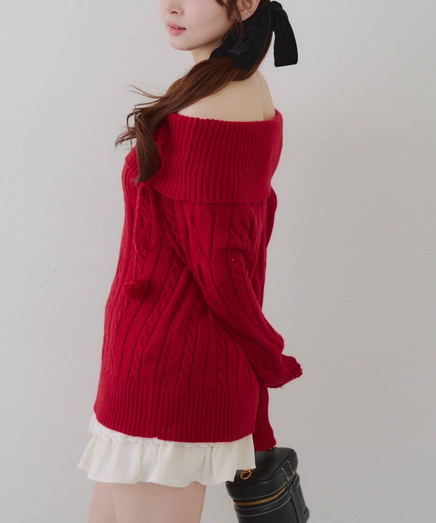 【HolidayCollection】一字肩麻花針織衫