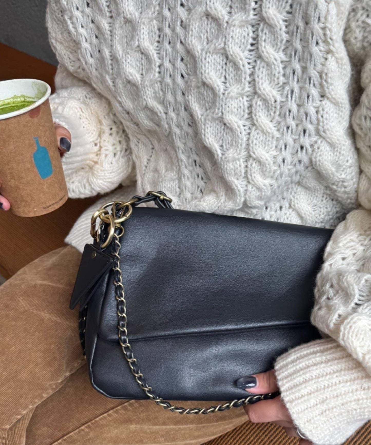 帶鏡子掛飾拼接材質翻蓋鏈條包