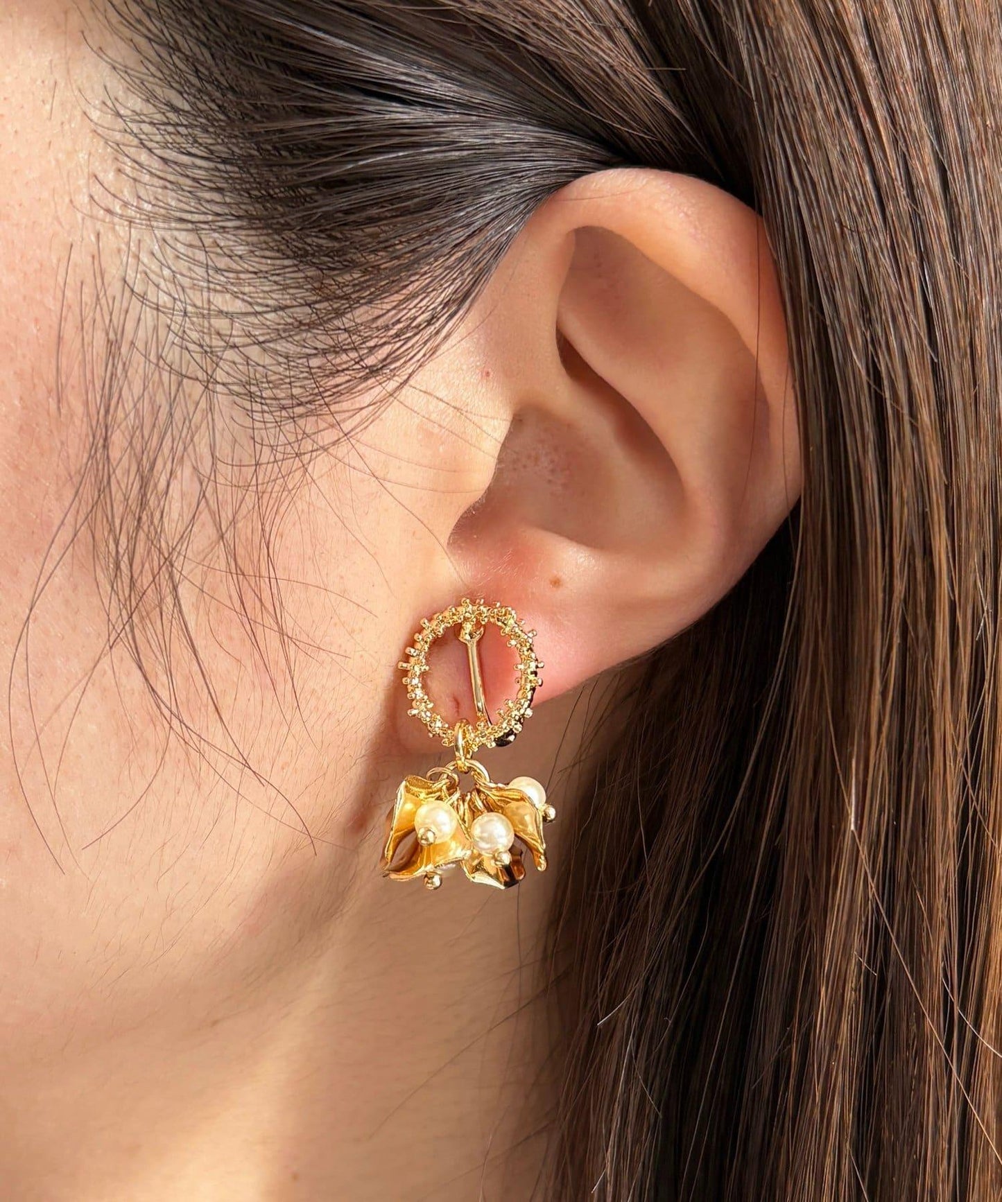 圓環×花朵耳夾