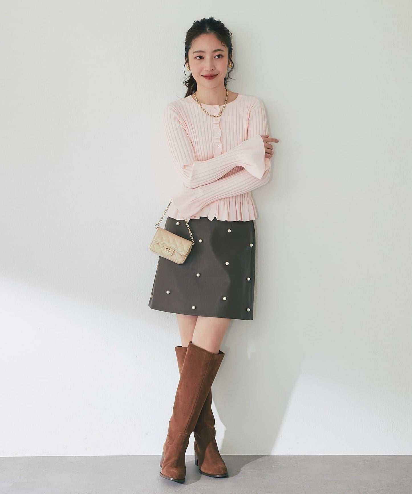 荷葉邊羅紋針織開衫