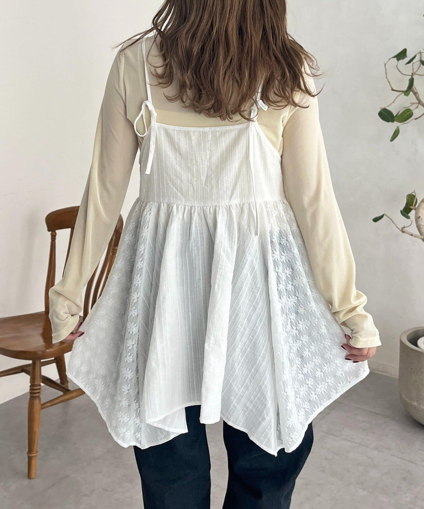 2WAY不對稱下襬吊帶長款上衣