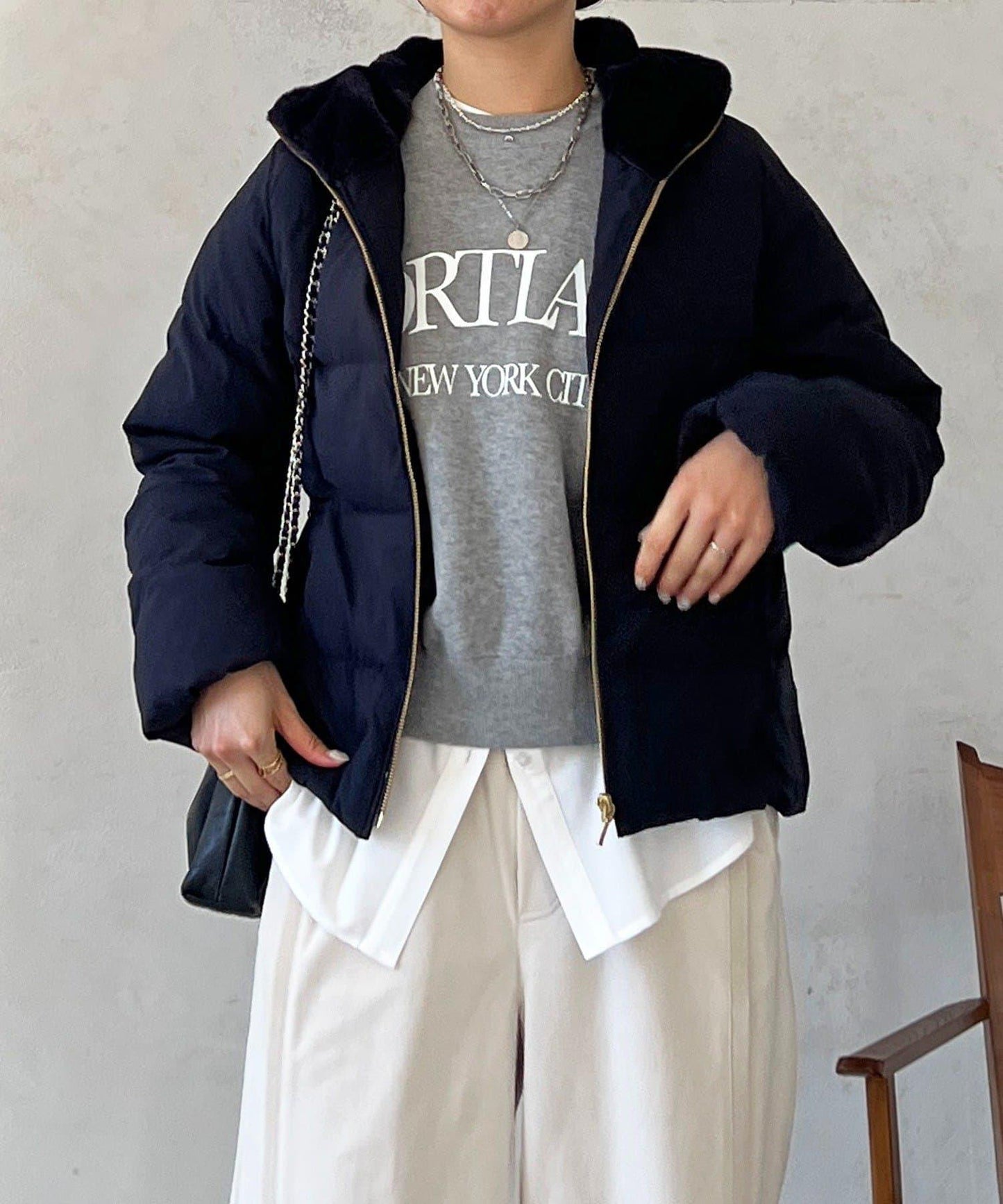 毛絨拼接輕薄羽絨服