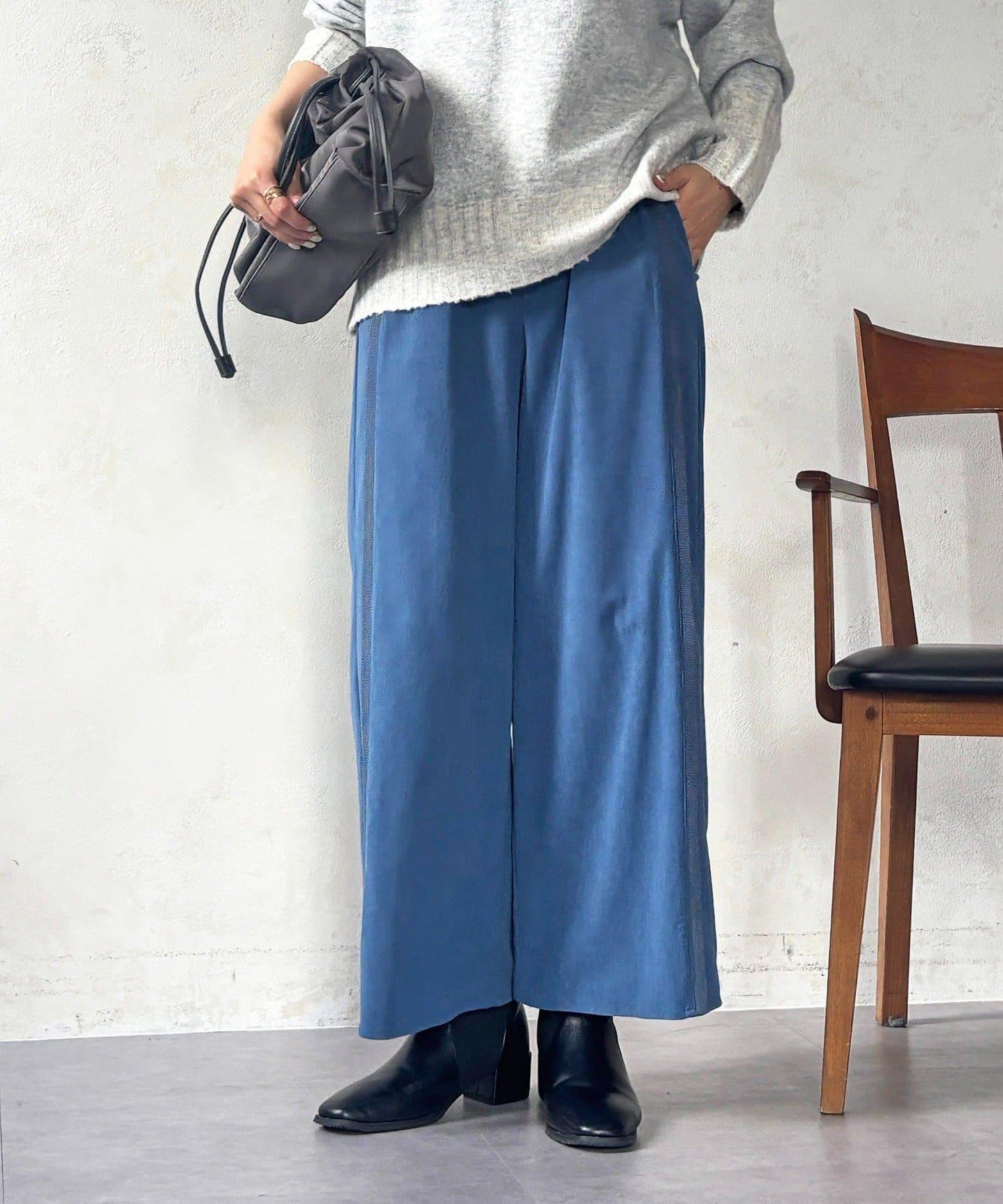 彈力磨毛羅紋拼接褲