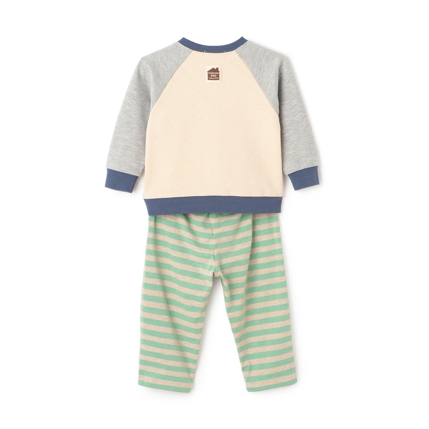 熊長袖T恤拼接條紋褲套裝