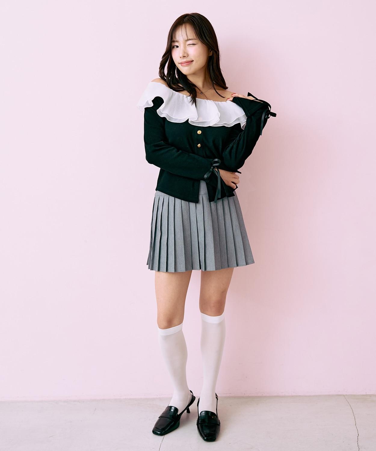 標誌牌褶皺半身裙【韓國時尚】