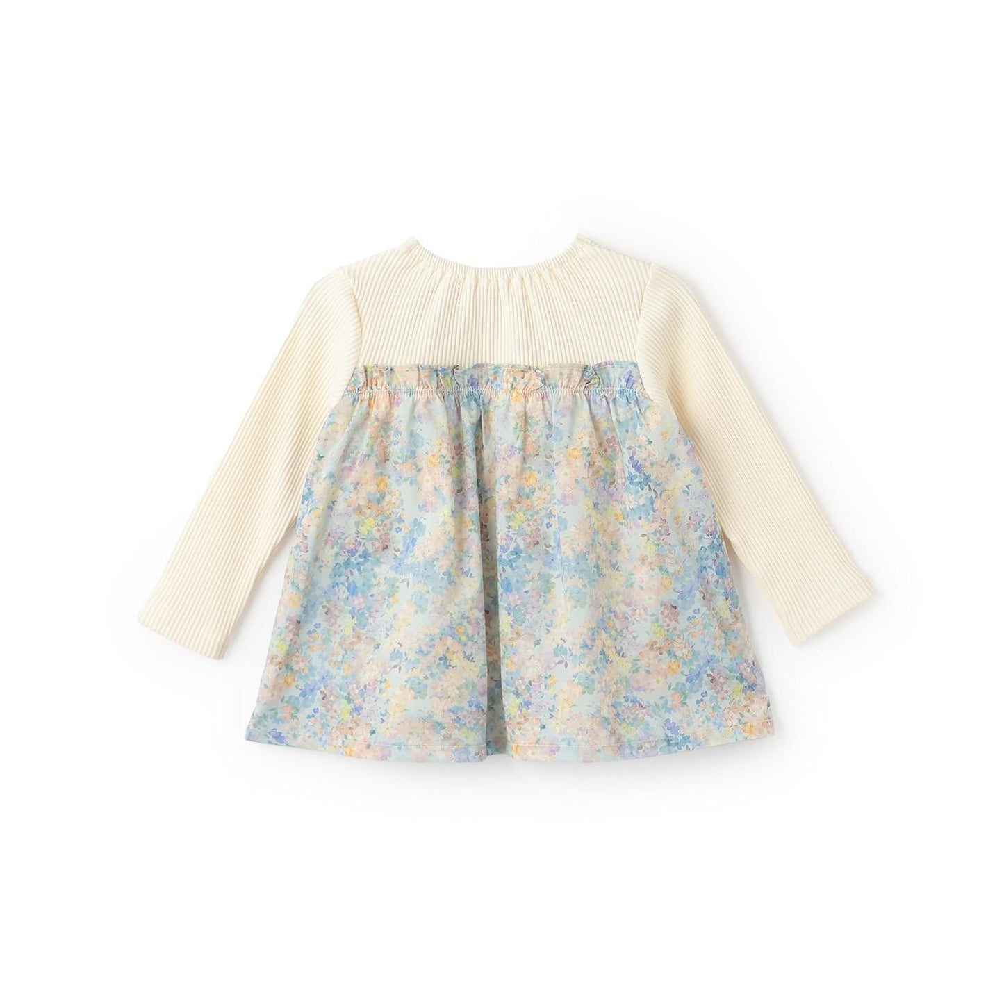 花卉拼接長袖連衣裙