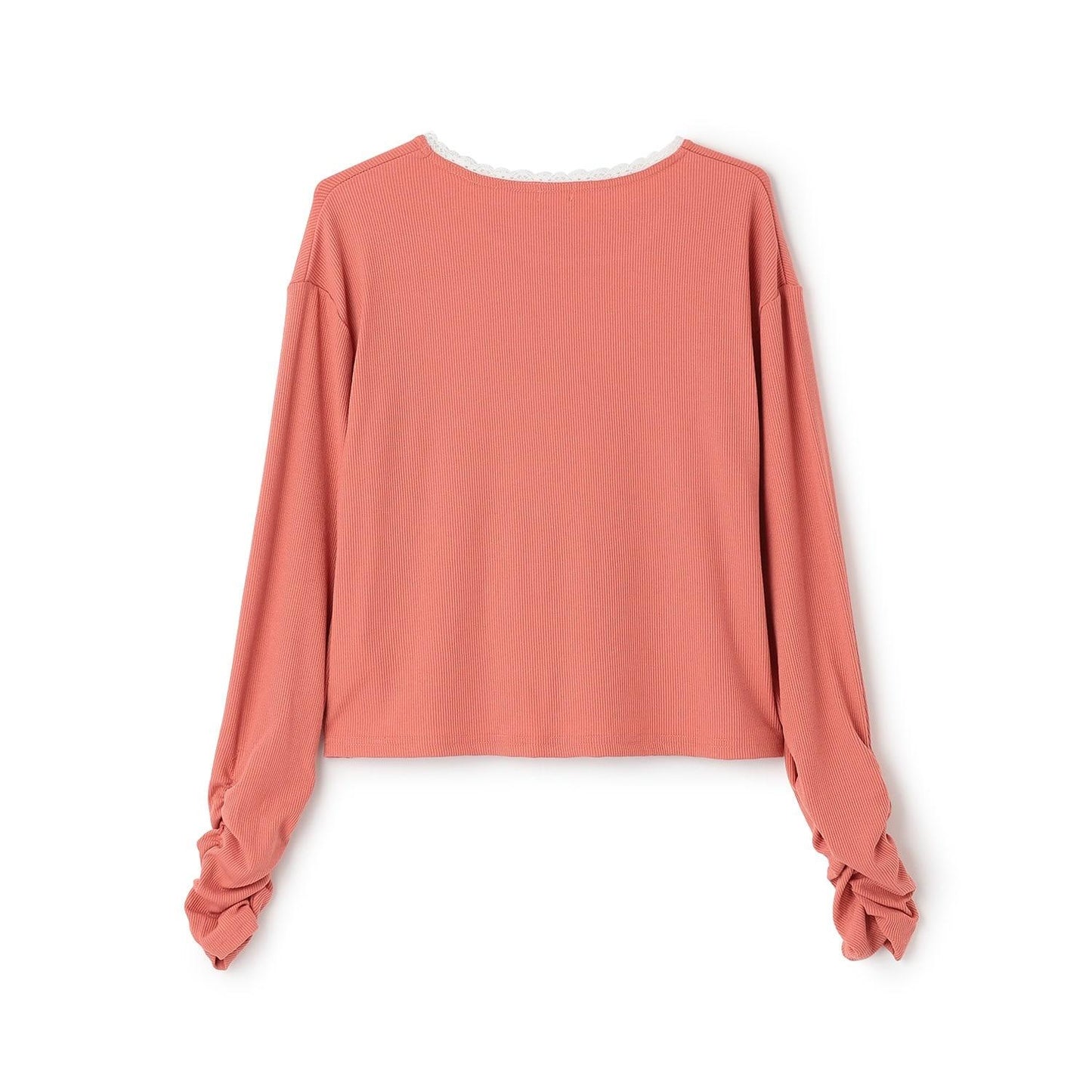 【Trois Lapins】領口蕾絲羅紋長袖T恤