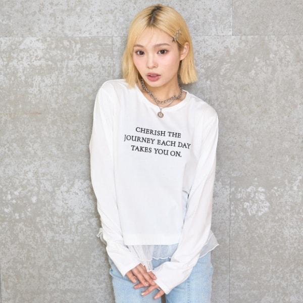 網紗荷葉邊長袖T恤