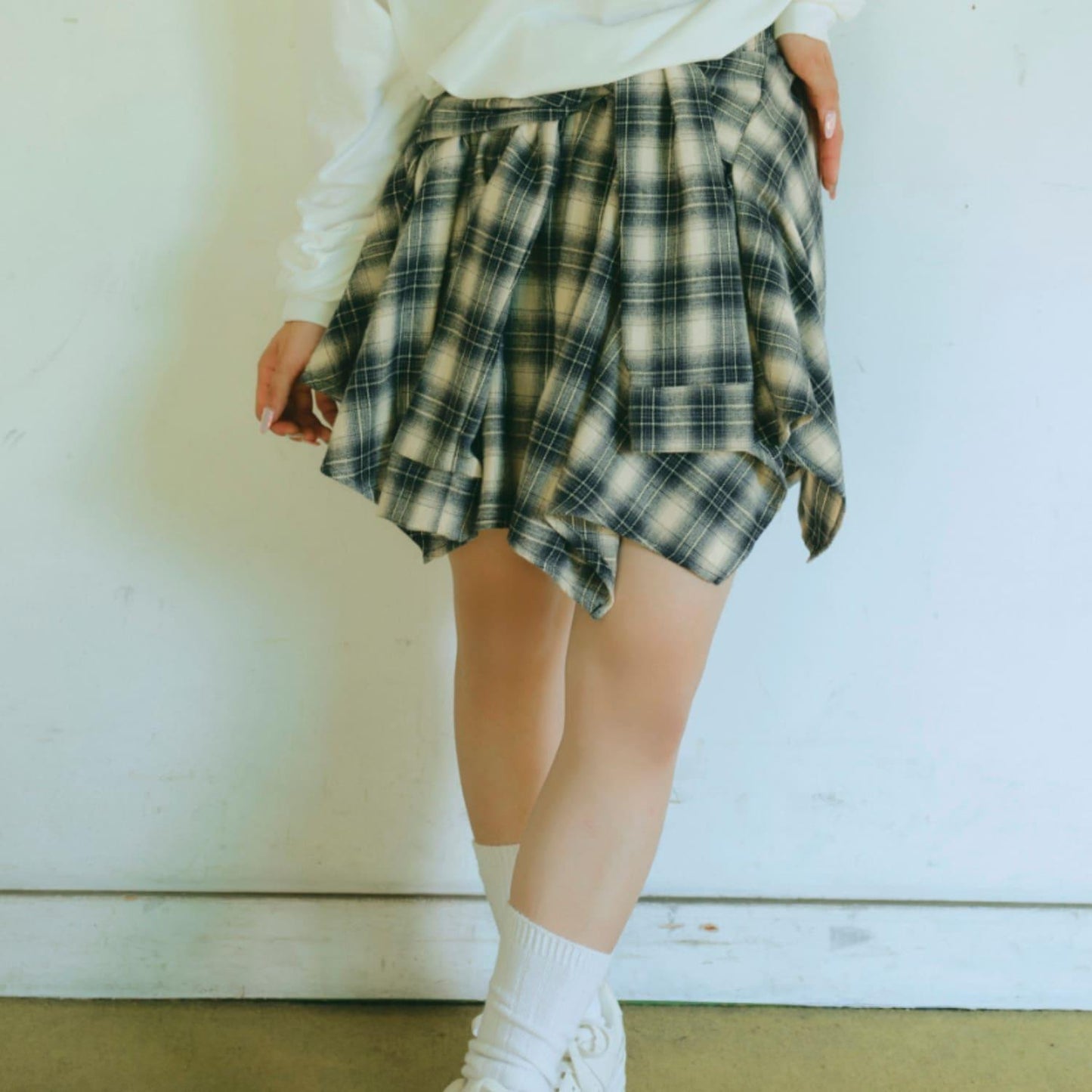 【LTXC】腰帶風格格紋裙褲