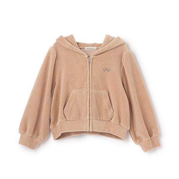 【柔軟天鵝絨】【可成套搭配】褶皺袖拉鍊連帽衫