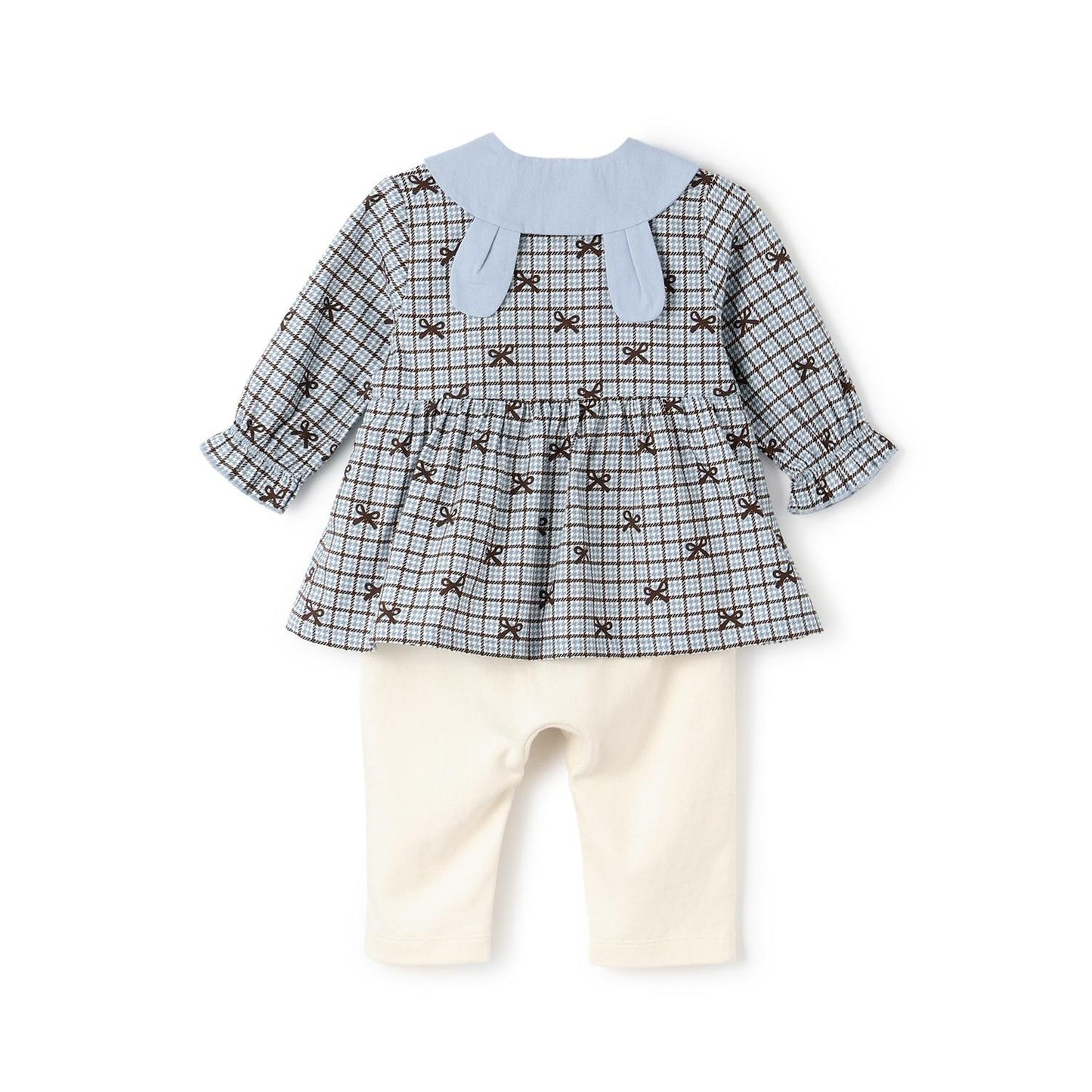 蝴蝶結格紋×天竺連體衣【可拆卸領】