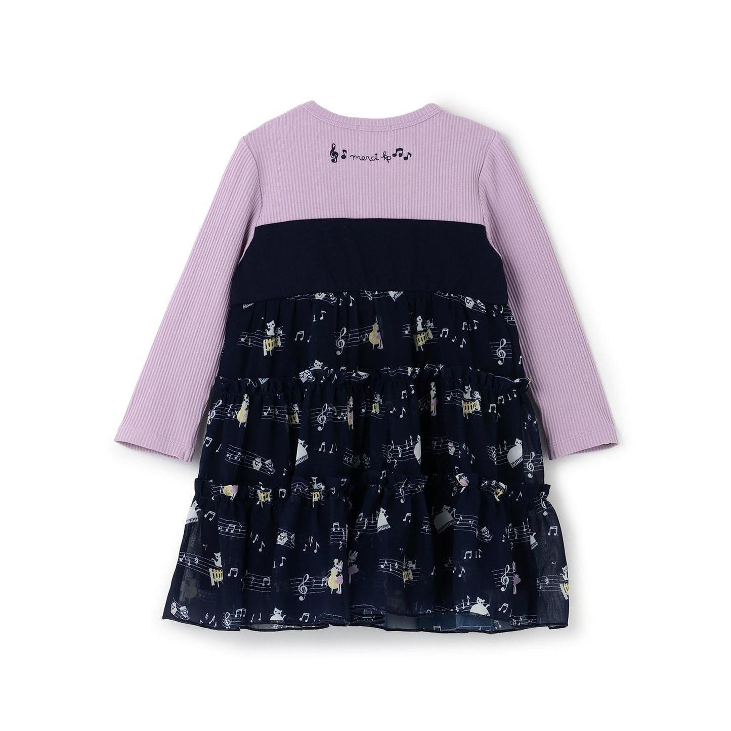 音符圖案雪紡層疊連衣裙