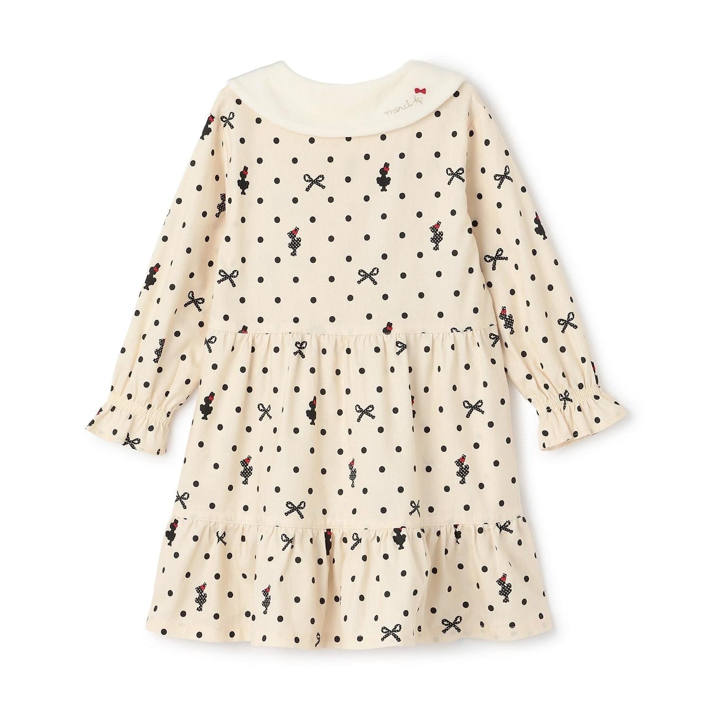 波點蝴蝶結圖案法蘭絨連衣裙【帶披肩】