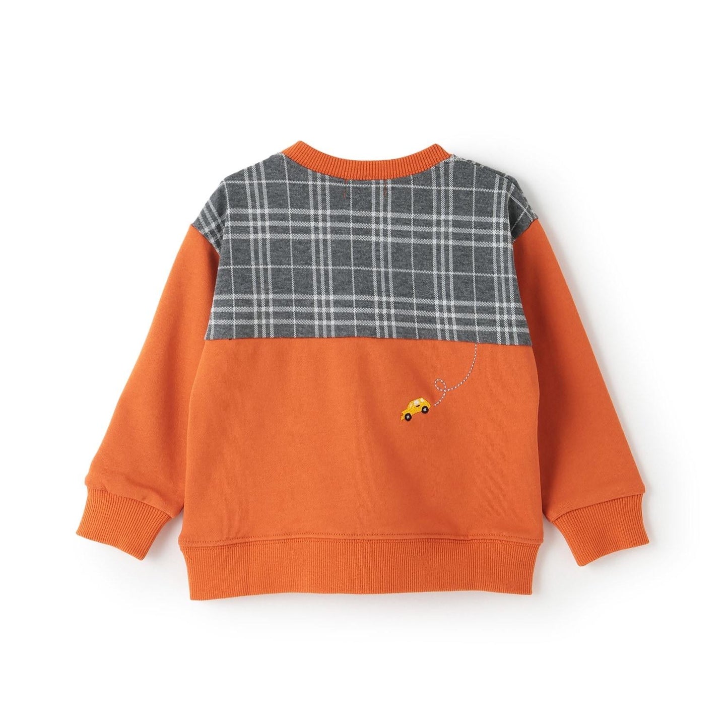 汽車刺繡拼接格子衛衣