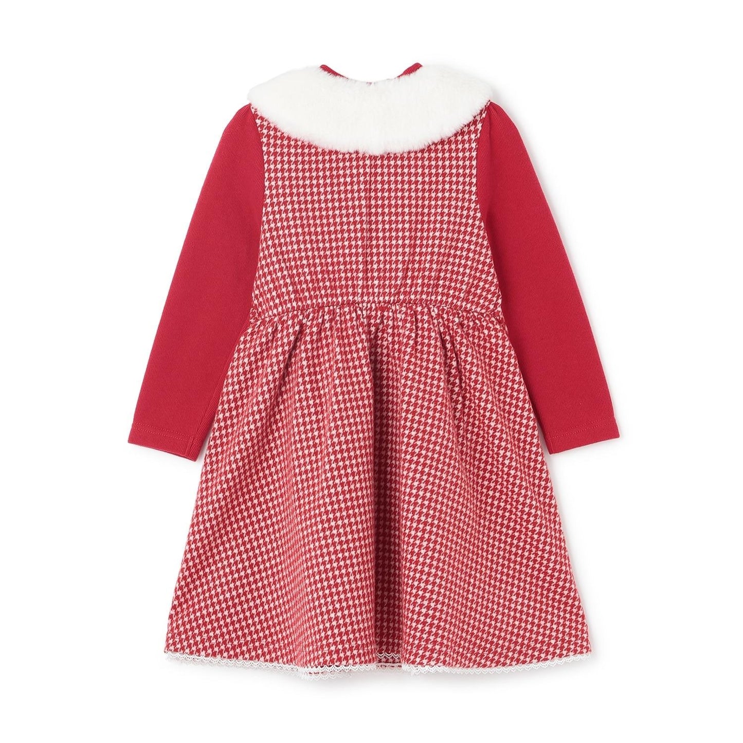 千鳥格提花連衣裙附領巾