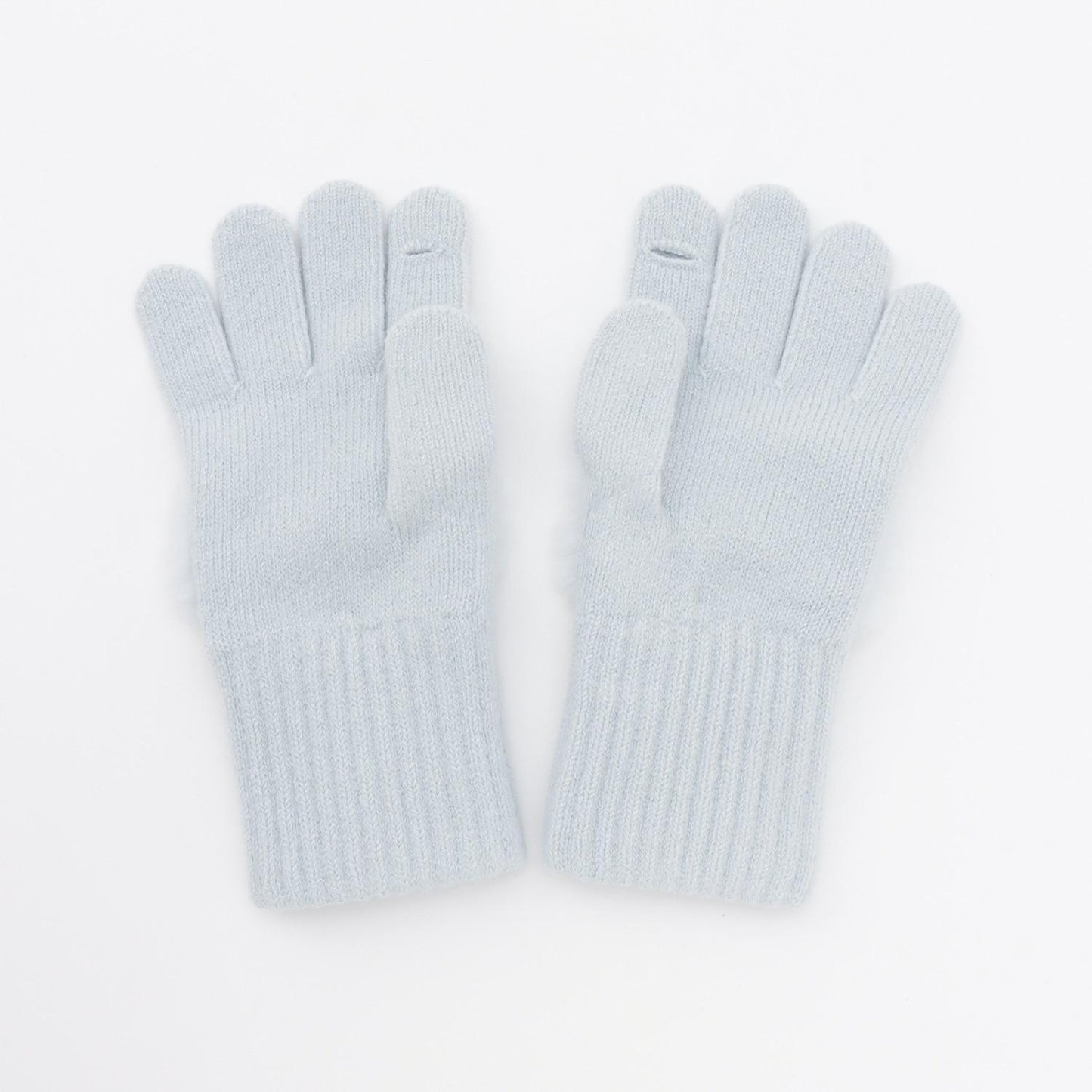 蝴蝶結仿皮草裝飾針織手套