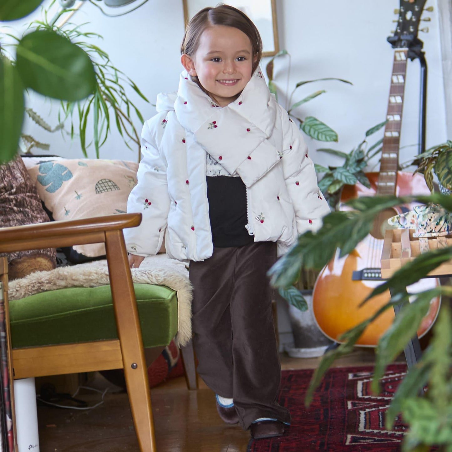 拼色刺繡加棉圍巾