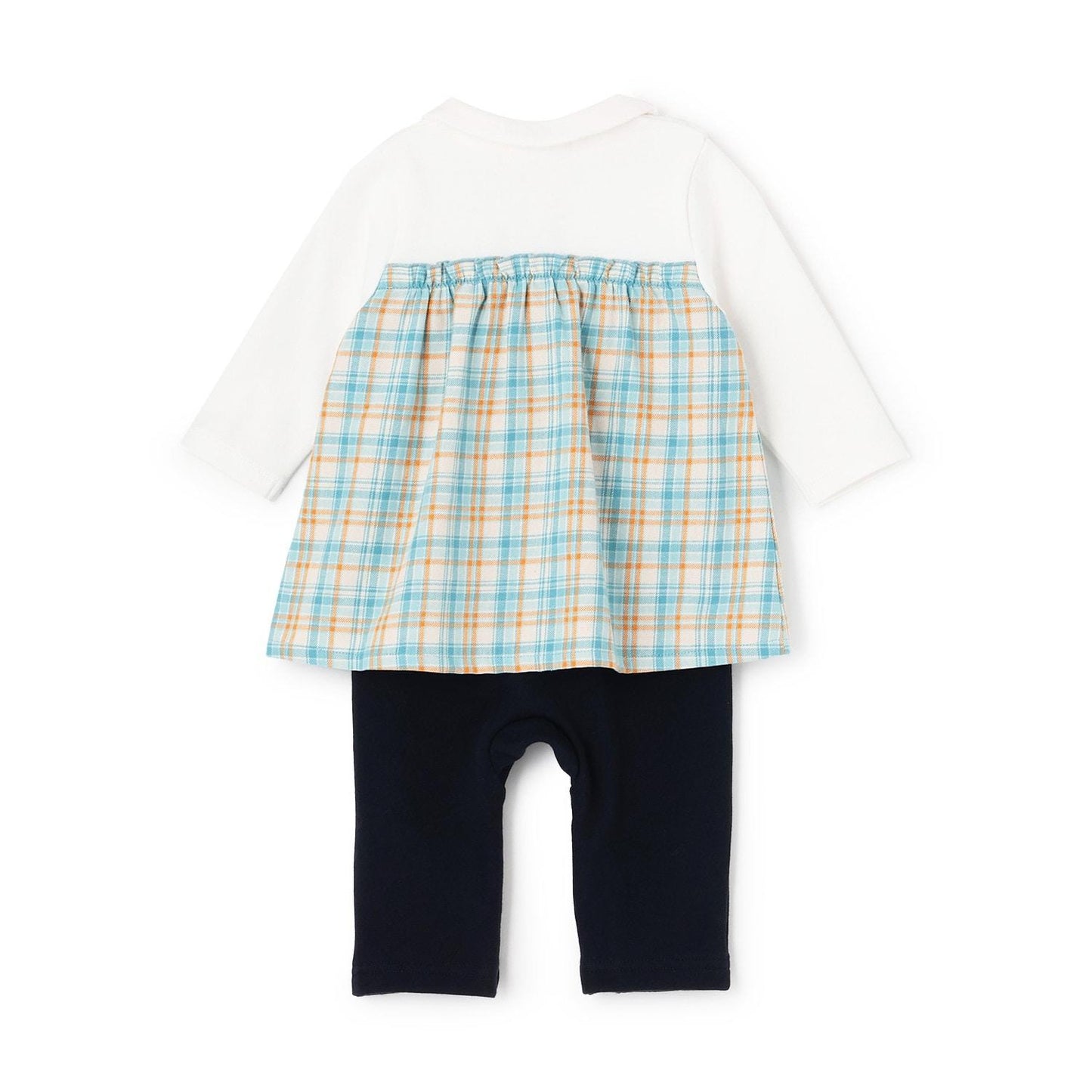 先染格紋疊穿風連體衣