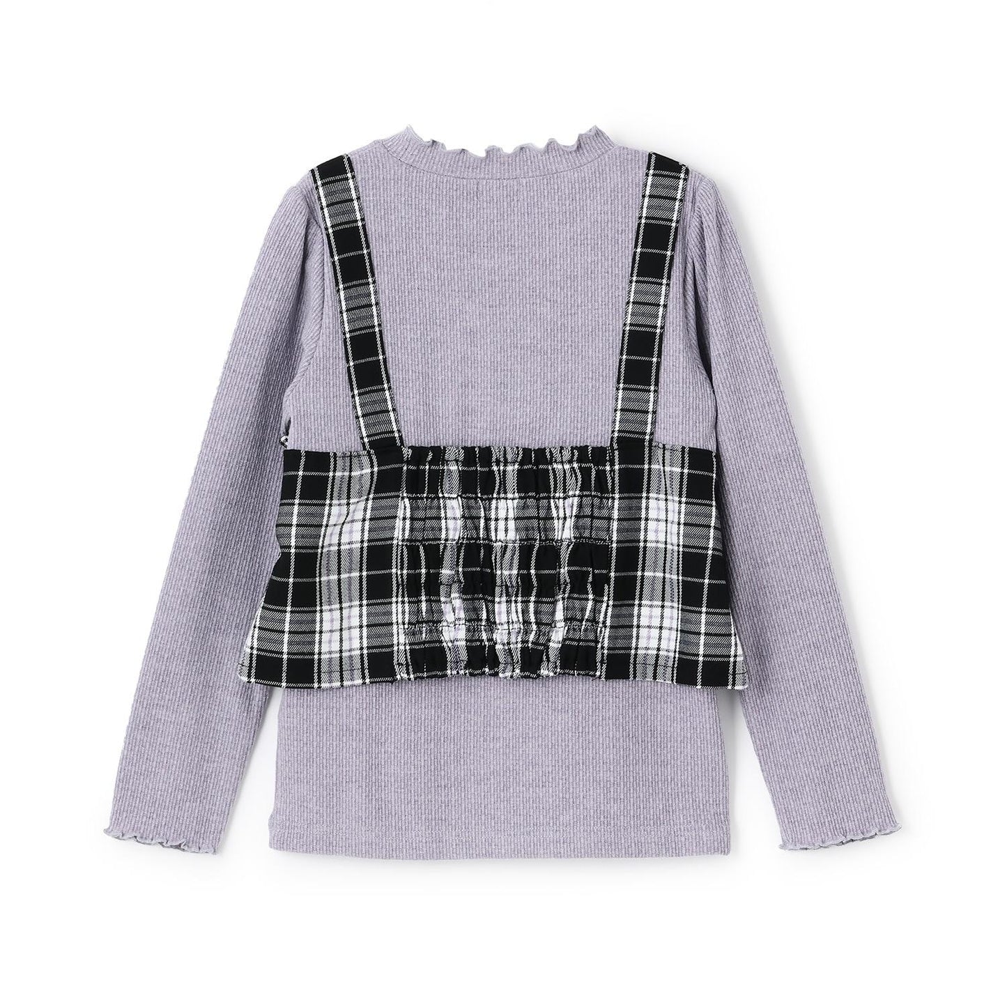 磨毛不規則羅紋×金銀絲格紋疊穿風T恤