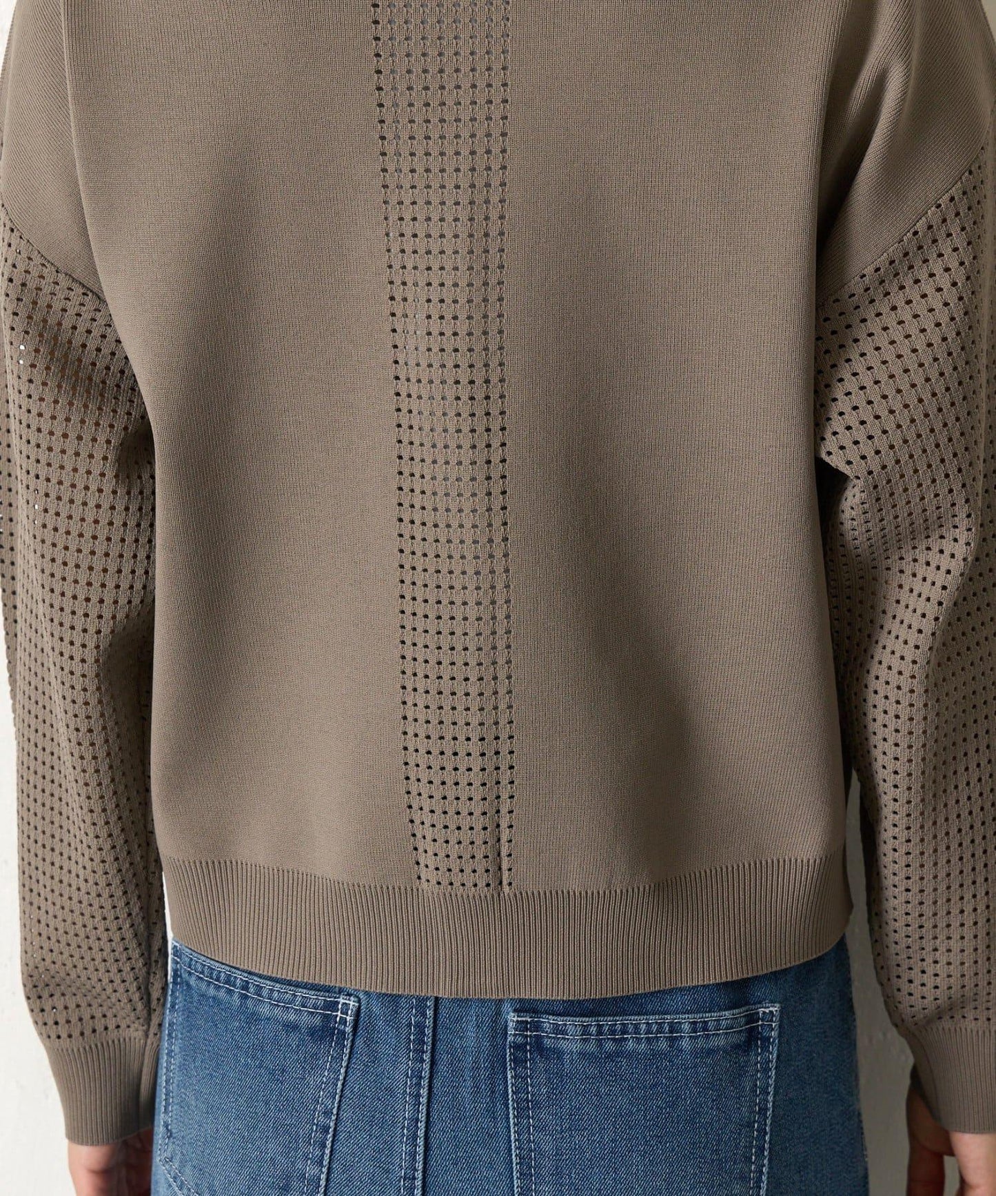 拼接袖網紗兩穿開衫