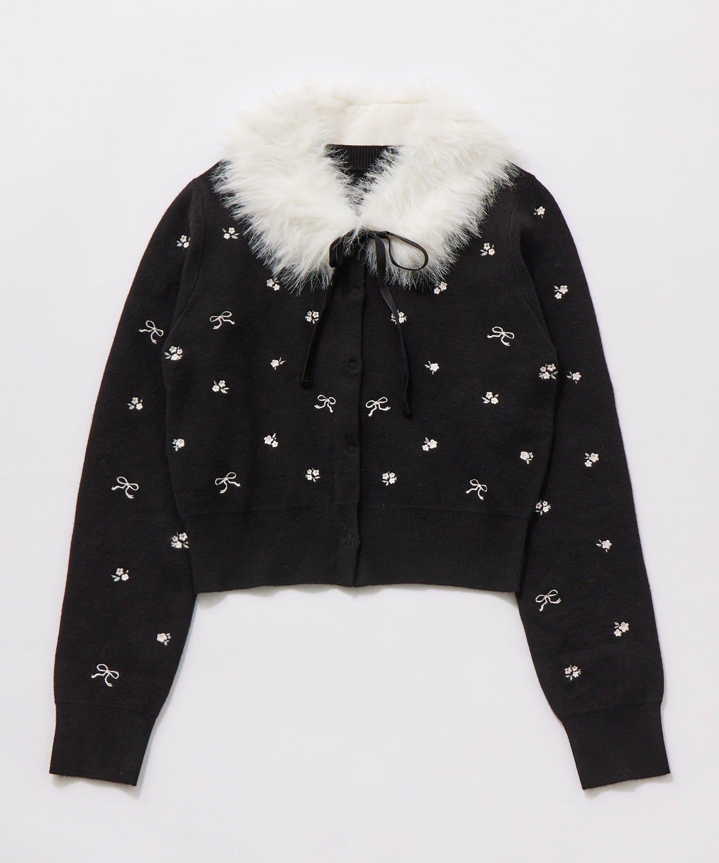 花刺繡毛絨領針織衫