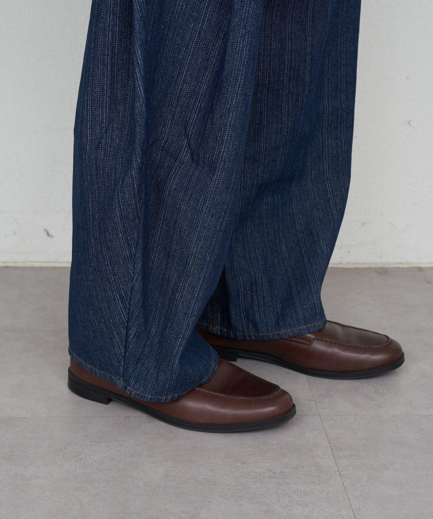 側褶棉質花呢長褲