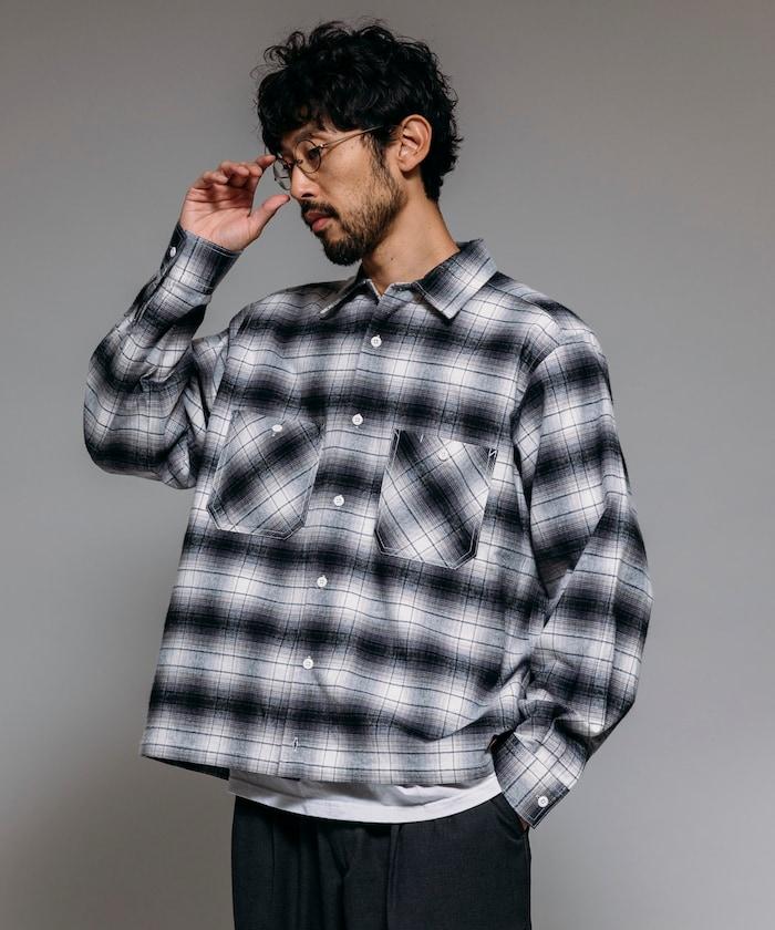 特別款法蘭絨九分袖工裝格子襯衫