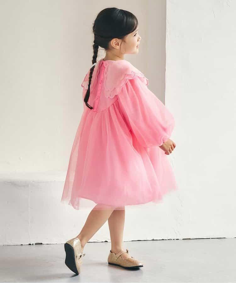 荷葉邊領網紗連衣裙_アプレレクールマシェリ