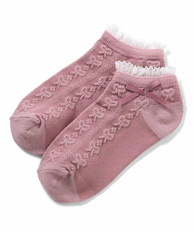 蝴蝶結編織花紋短襪