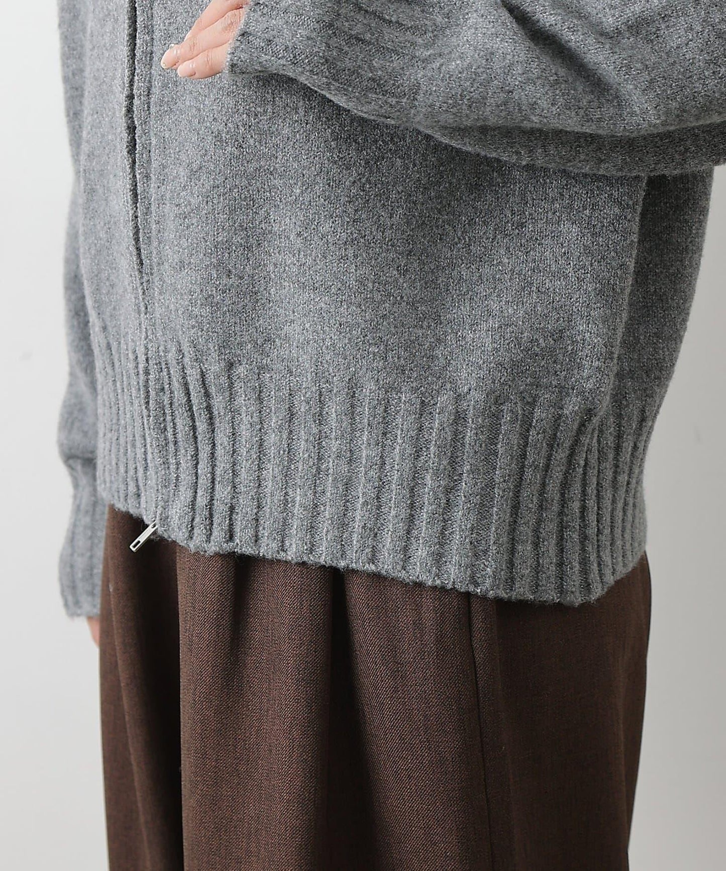 羊毛混紡立領雙拉鍊開衫
