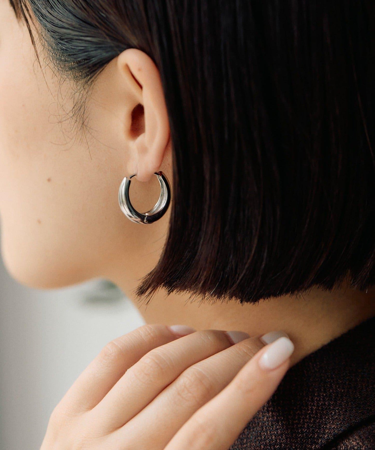金屬過敏適用/不鏽鋼 簡約R形圈耳環