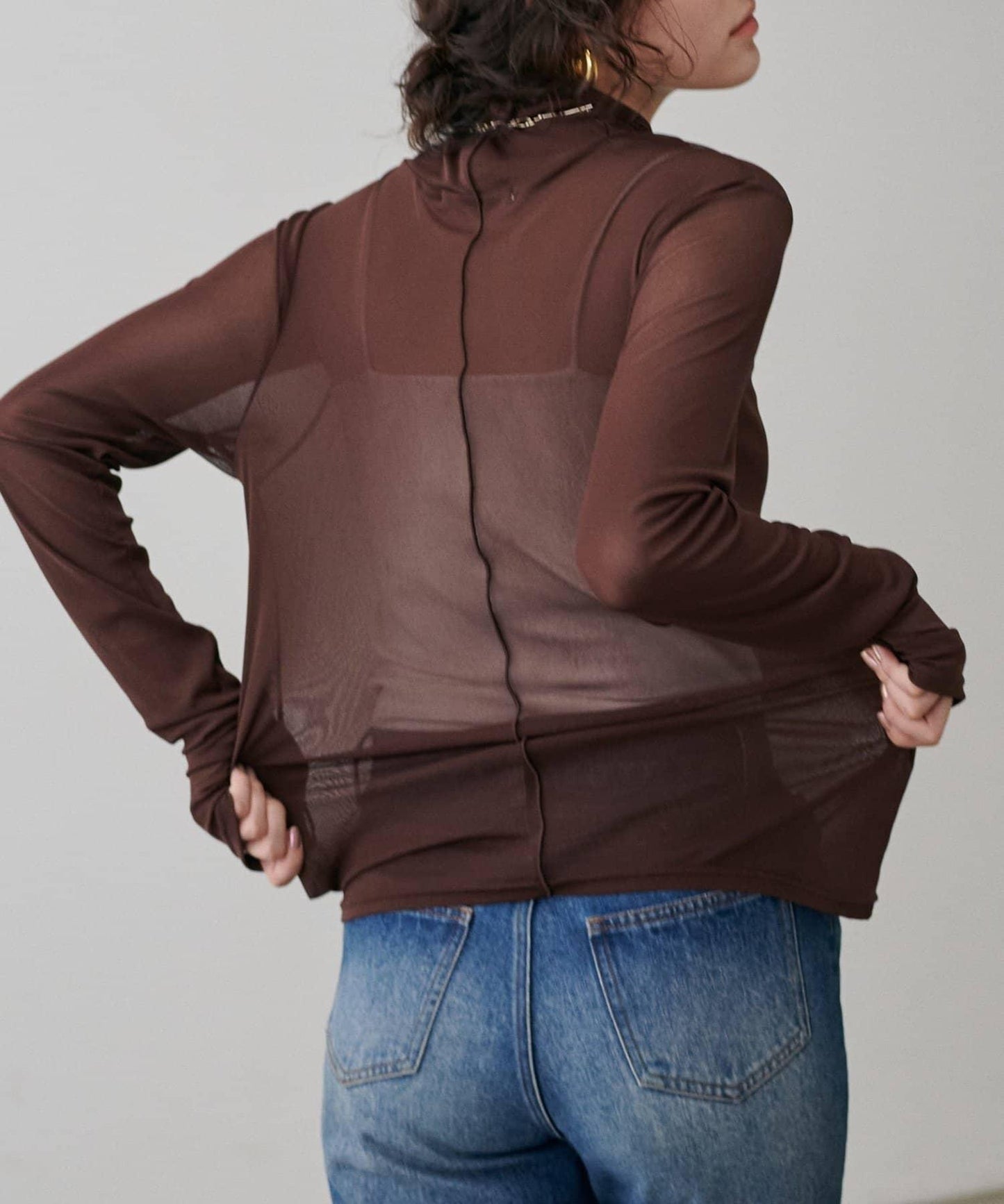 【LARUTA】網紗薄紗高領套頭衫