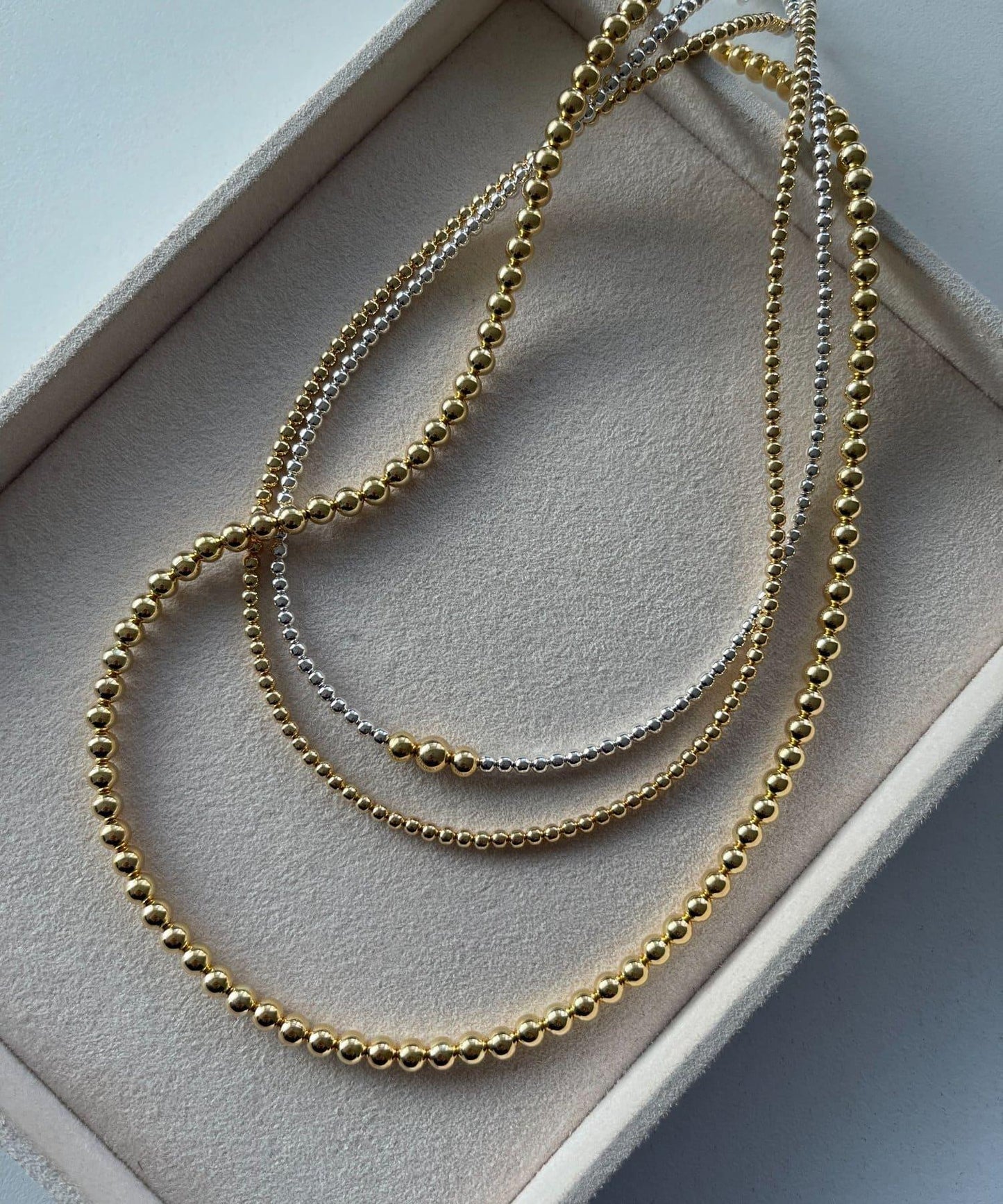 《スターリングシルバー/ゴールドメッキ使用》金色頂端納瓦霍珍珠3×40項鍊