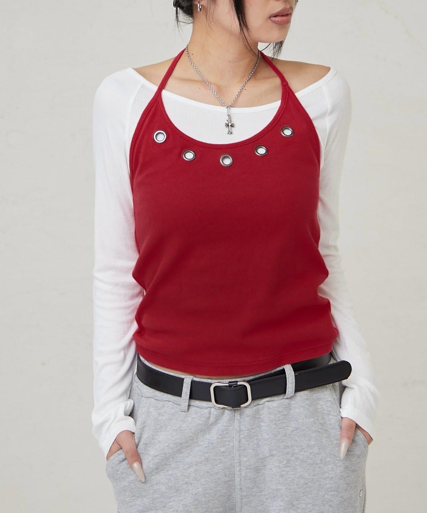 鏤空掛脖層疊上衣