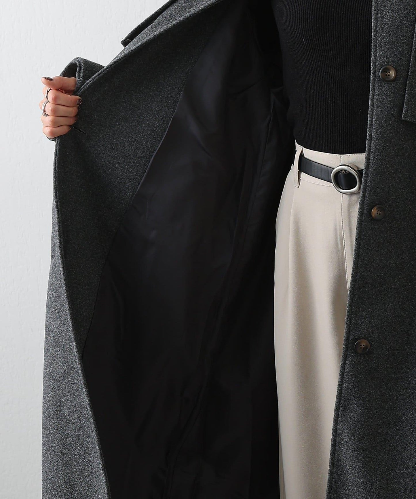 2WAY翻領單排扣長款大衣