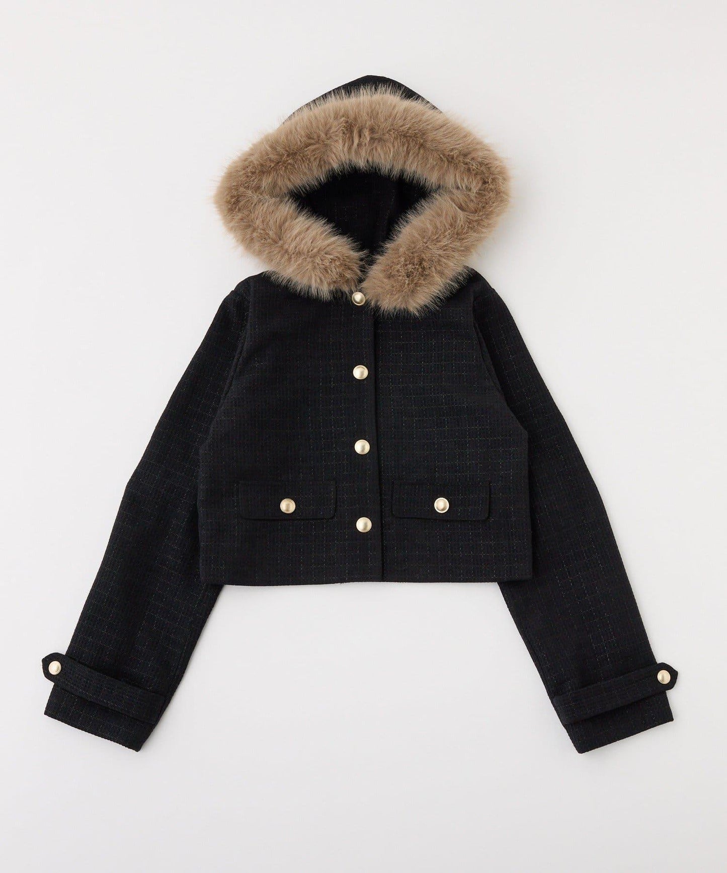【可成套搭配】仿皮草連帽粗花呢夾克
