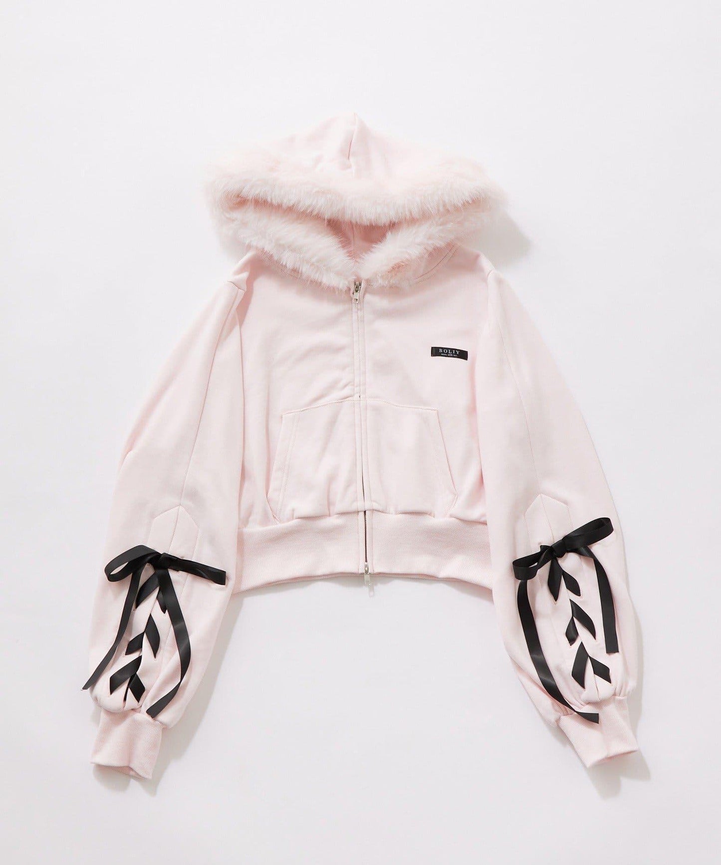 繫帶拉鍊連帽衛衣