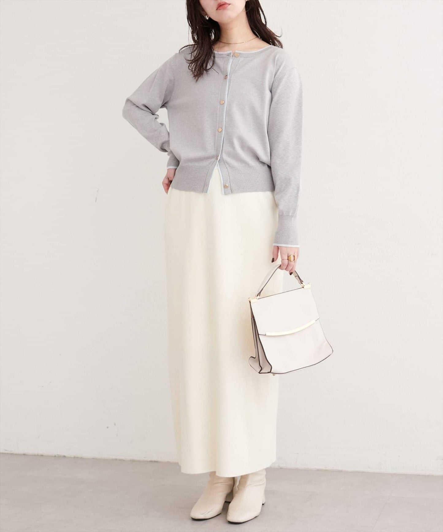 拼色金色紐釦針織開衫