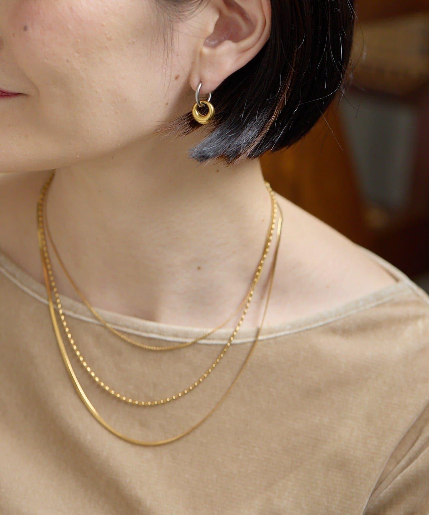 《金屬過敏適用/不鏽鋼》寬環雙色耳環