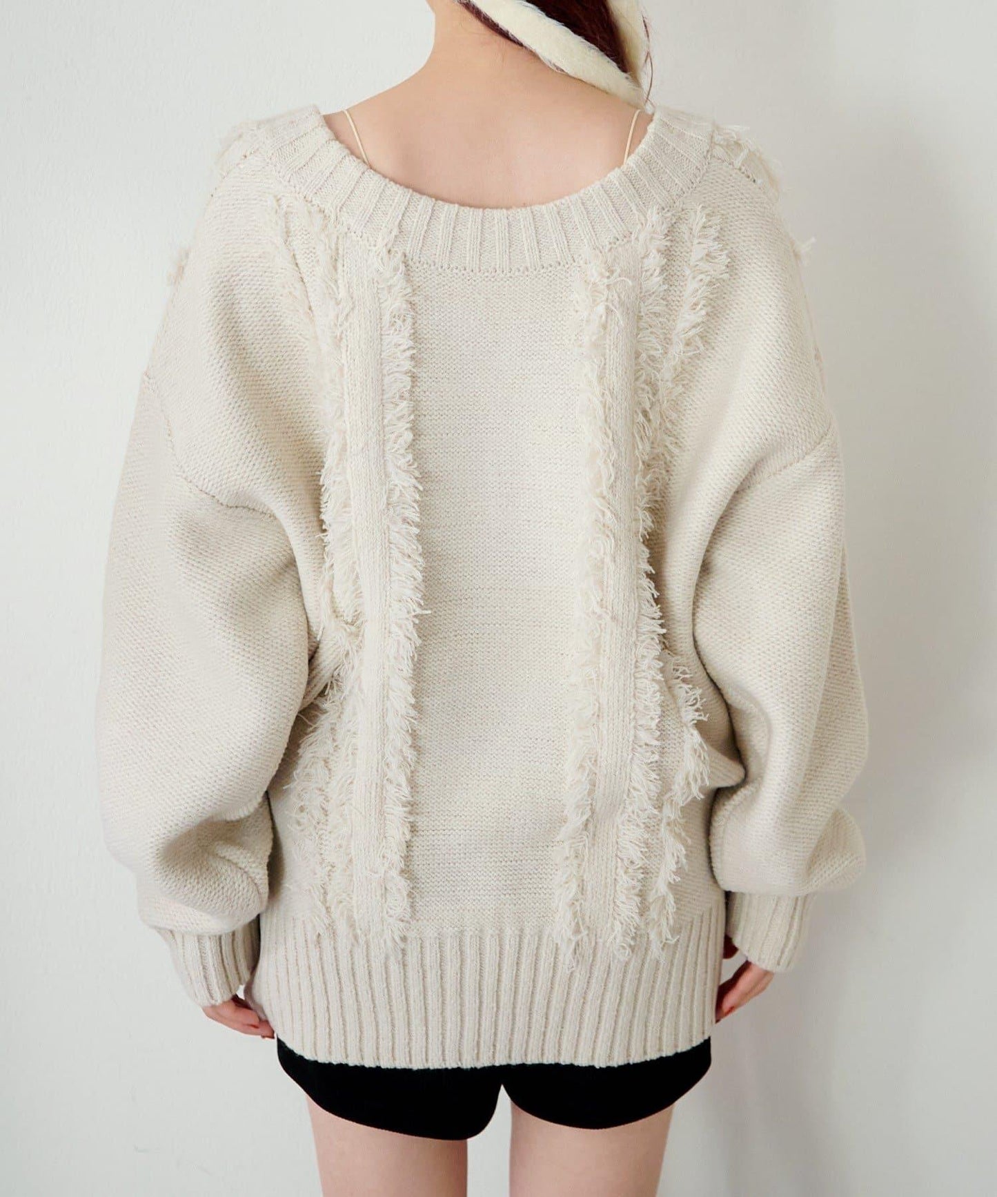 麻花流蘇V領針織衫