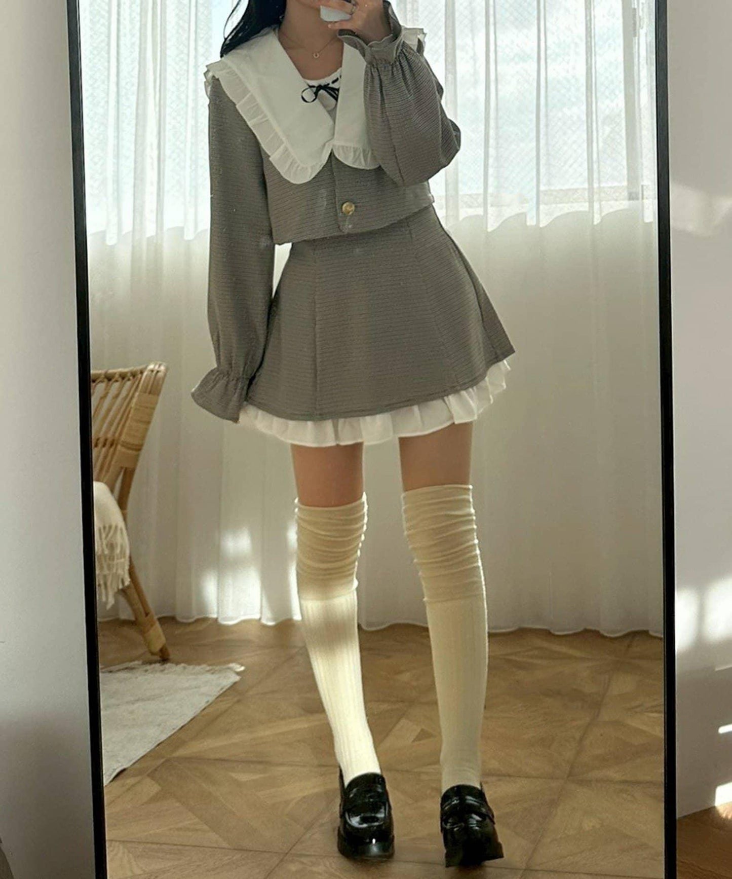 【2026春夏】不對稱荷葉邊領夾克