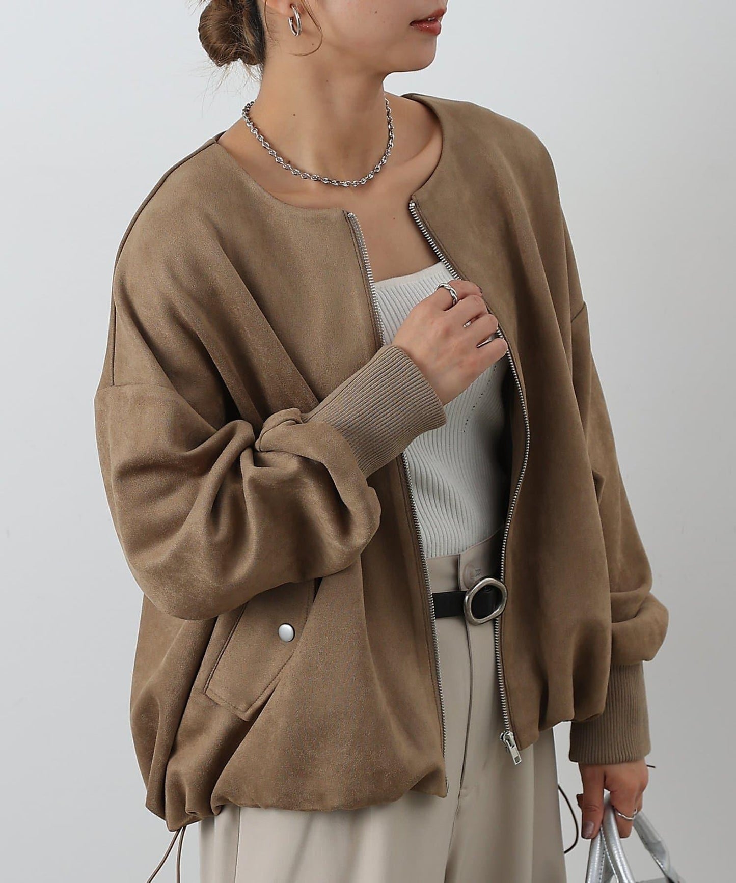 麂皮針織下襬氣球羅紋夾克