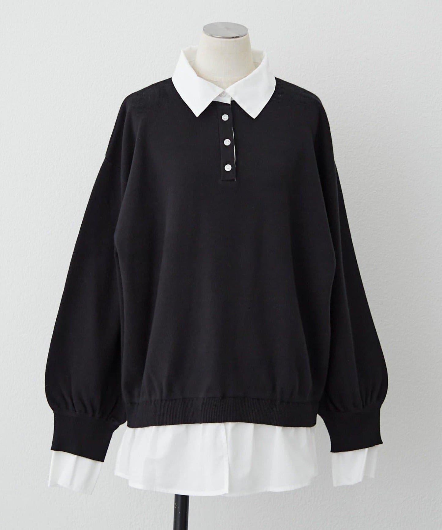 【nane/】《一件穿出時尚感》襯衫拼接針織衫