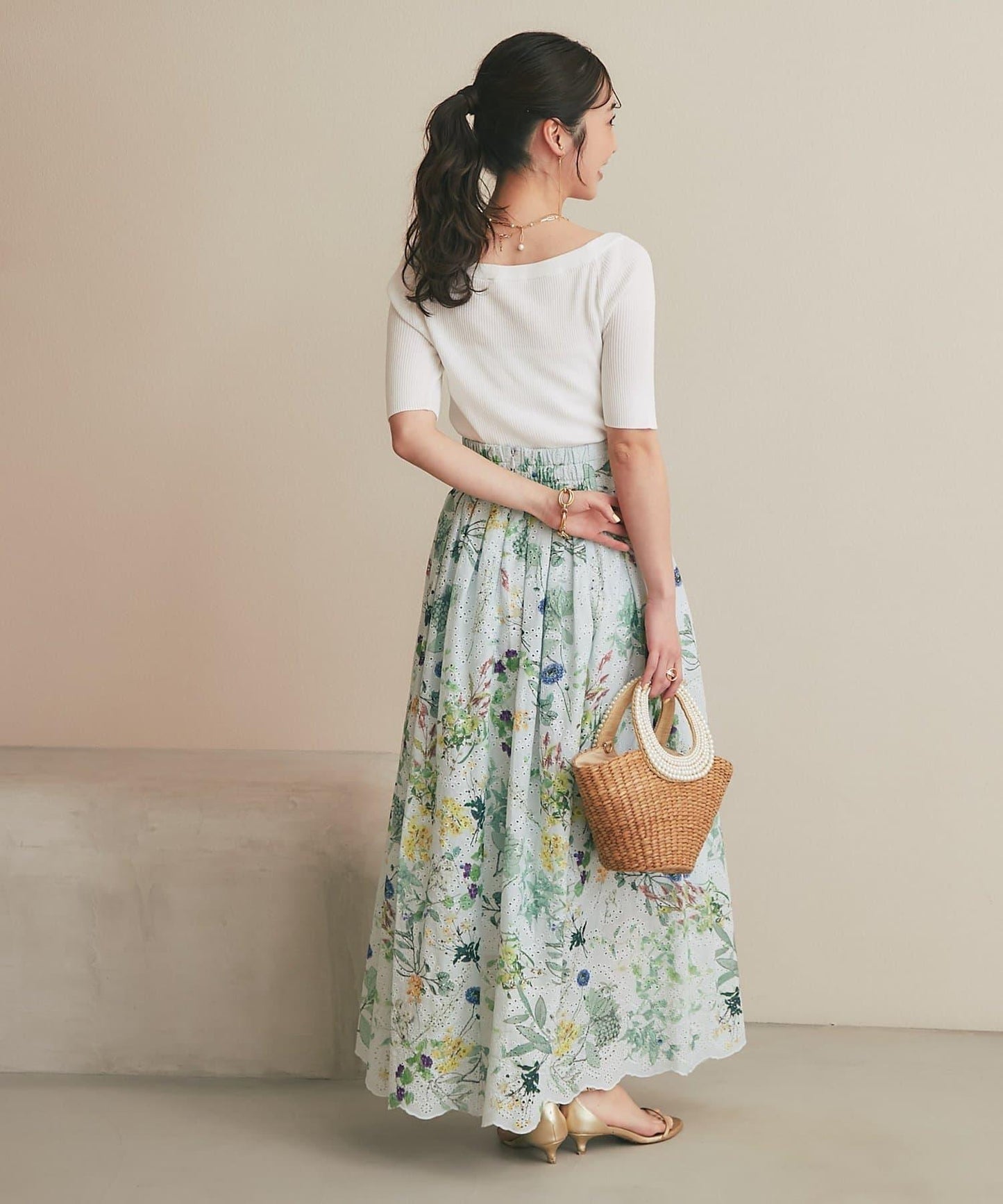 刺繡花印花半身裙